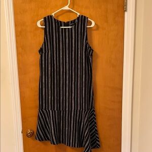 Who What Wear Black and White Vertical Stripe Sheath Midi Dress